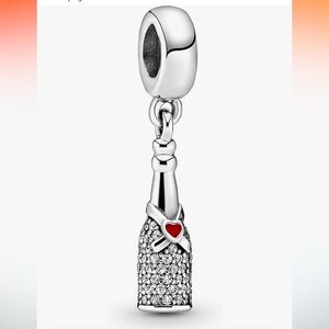 Sterling Silver champagne bottle pandora style charm with sparkling CZ
